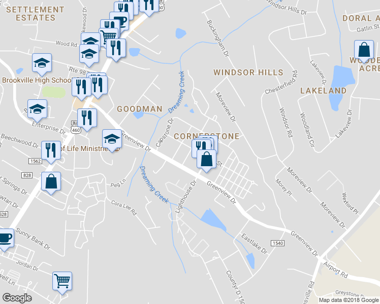map of restaurants, bars, coffee shops, grocery stores, and more near 129 Portico Street in Lynchburg