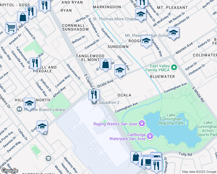 map of restaurants, bars, coffee shops, grocery stores, and more near 1729 Home Gate Drive in San Jose