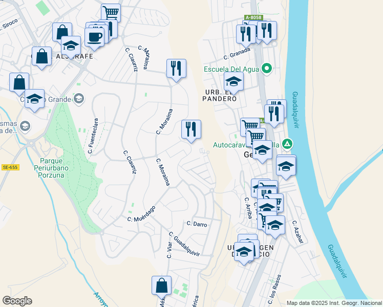 map of restaurants, bars, coffee shops, grocery stores, and more near 19 Cerro Verde in Gelves