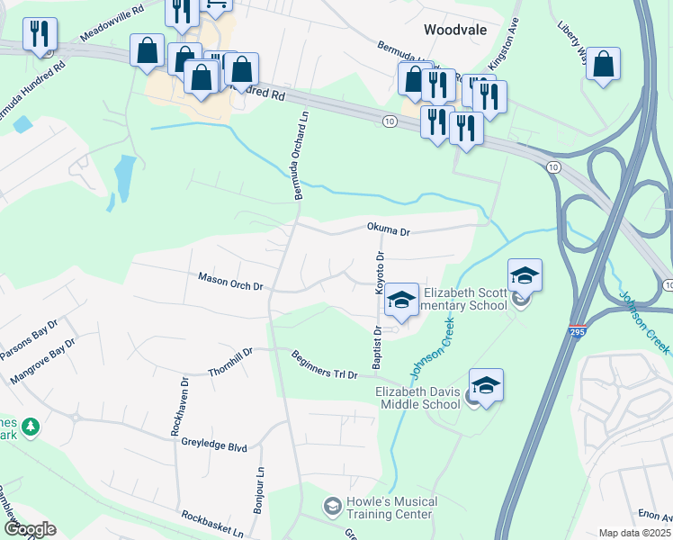 map of restaurants, bars, coffee shops, grocery stores, and more near 13423 Green Apple Place in Chester