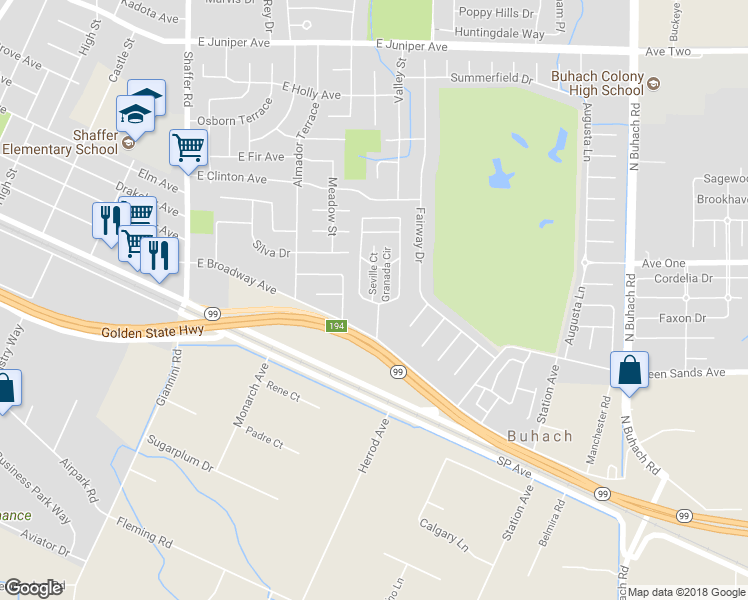 map of restaurants, bars, coffee shops, grocery stores, and more near 8 Rancho Grande Circle in Atwater
