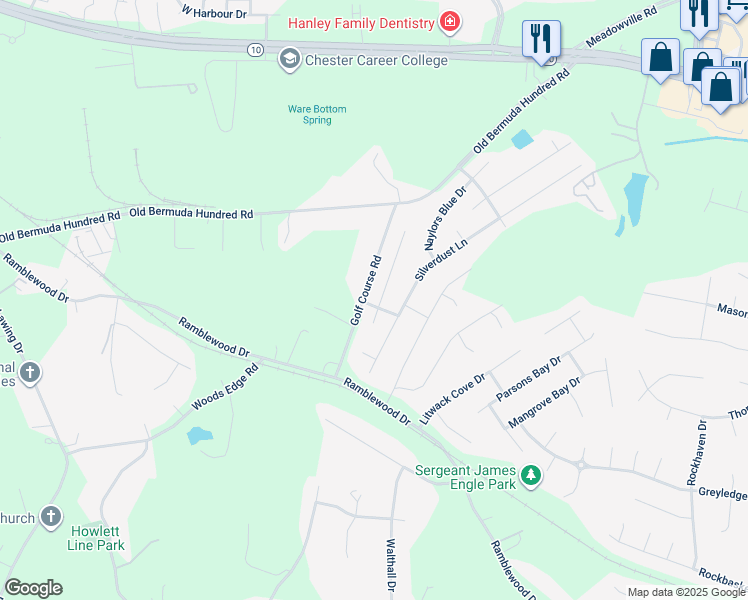 map of restaurants, bars, coffee shops, grocery stores, and more near 13584 Green Spire Court in Chester