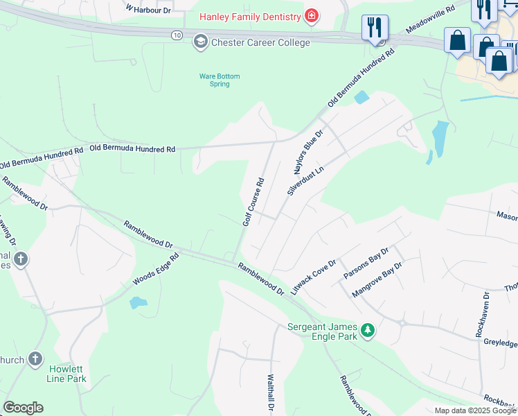 map of restaurants, bars, coffee shops, grocery stores, and more near 13584 Green Spire Court in Chester