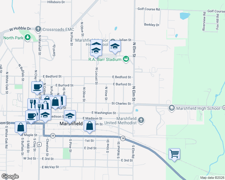 map of restaurants, bars, coffee shops, grocery stores, and more near 315 Sunshine Street in Marshfield