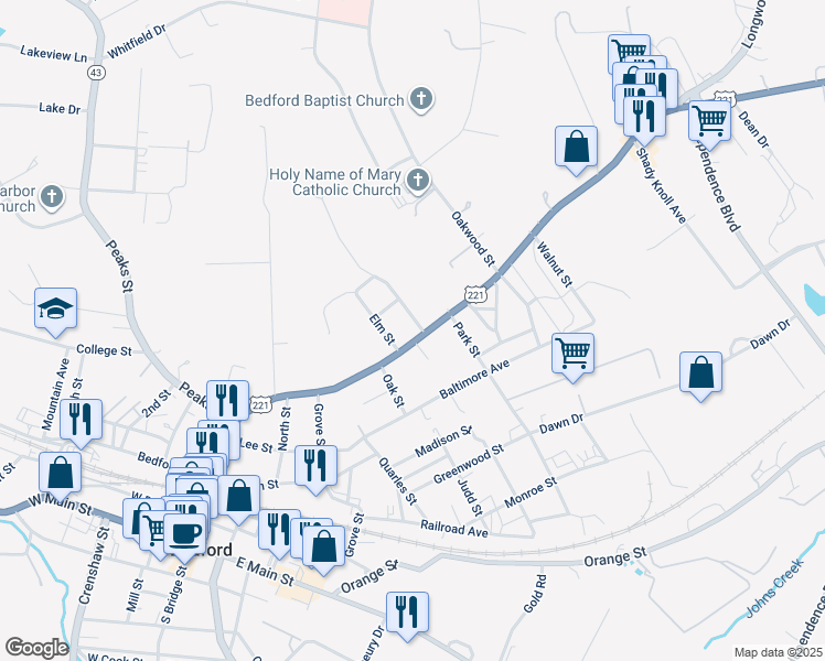 map of restaurants, bars, coffee shops, grocery stores, and more near 911 Longwood Avenue in Bedford