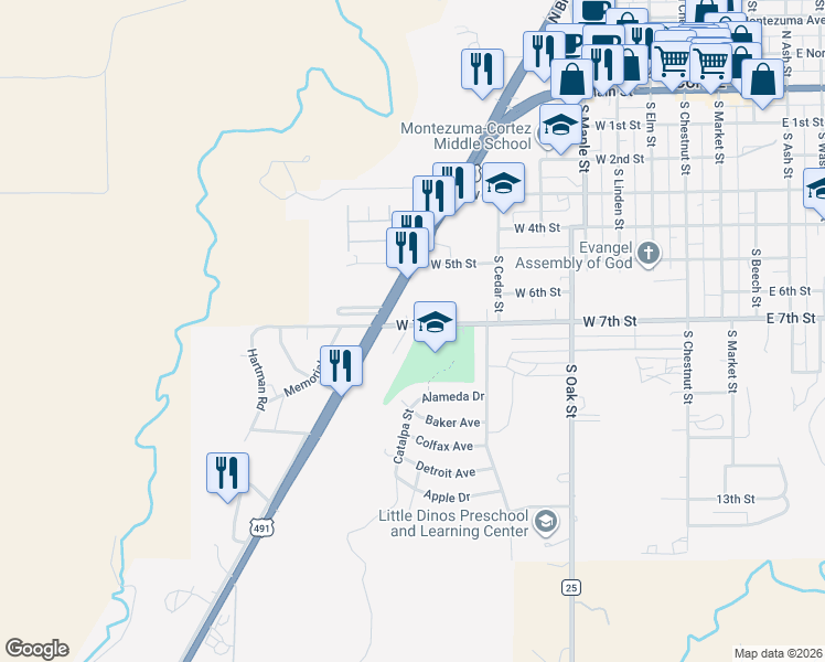 map of restaurants, bars, coffee shops, grocery stores, and more near 795 West 7th Street in Cortez