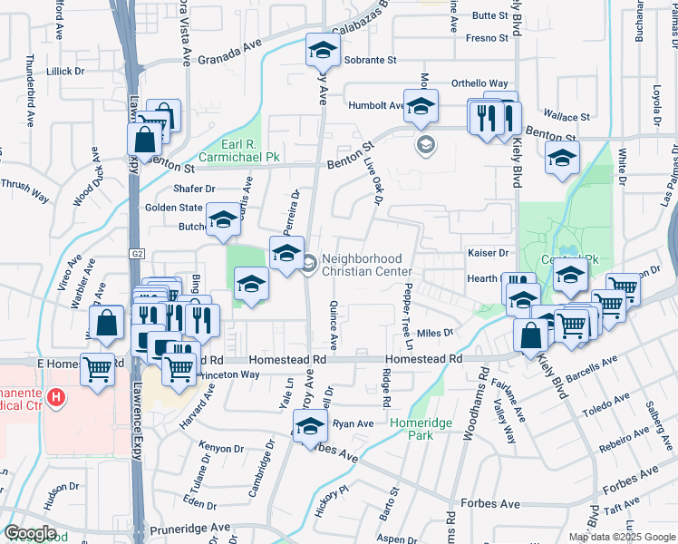 map of restaurants, bars, coffee shops, grocery stores, and more near 895 Quince Avenue in Santa Clara