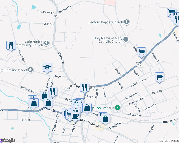 map of restaurants, bars, coffee shops, grocery stores, and more near 531 Westview Avenue in Bedford
