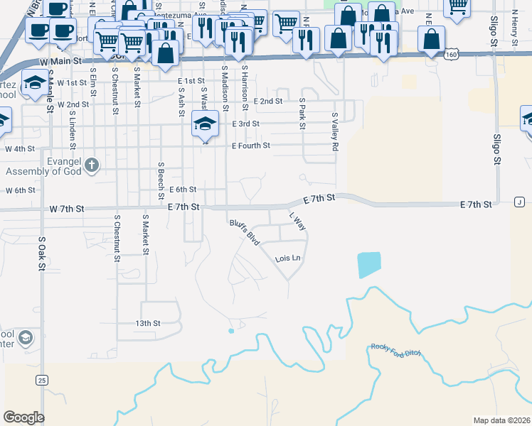 map of restaurants, bars, coffee shops, grocery stores, and more near 542 Jennings Drive in Cortez