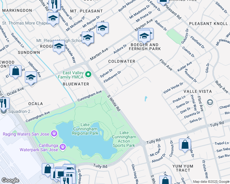 map of restaurants, bars, coffee shops, grocery stores, and more near 2039 Pleasant Lake Court in San Jose
