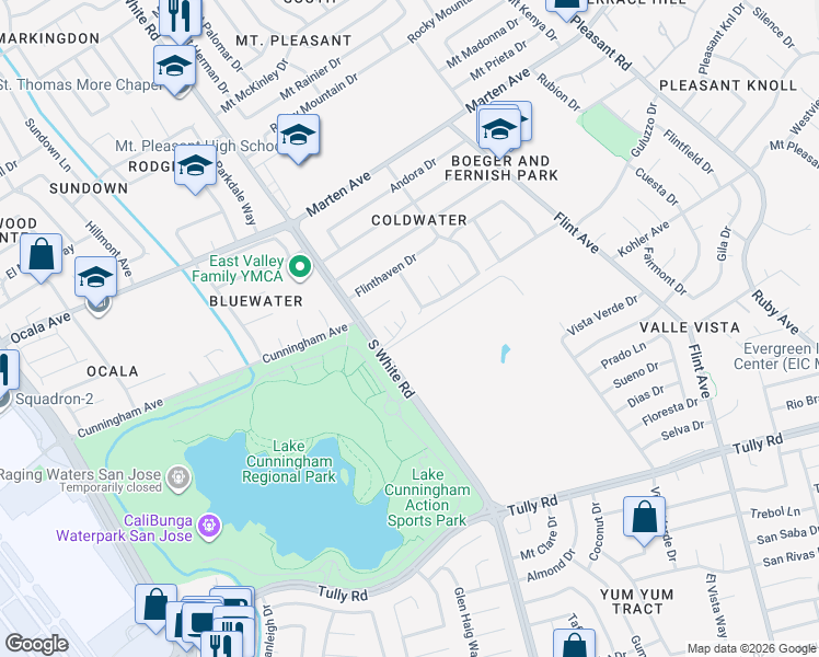 map of restaurants, bars, coffee shops, grocery stores, and more near 2039 Pleasant Lake Court in San Jose