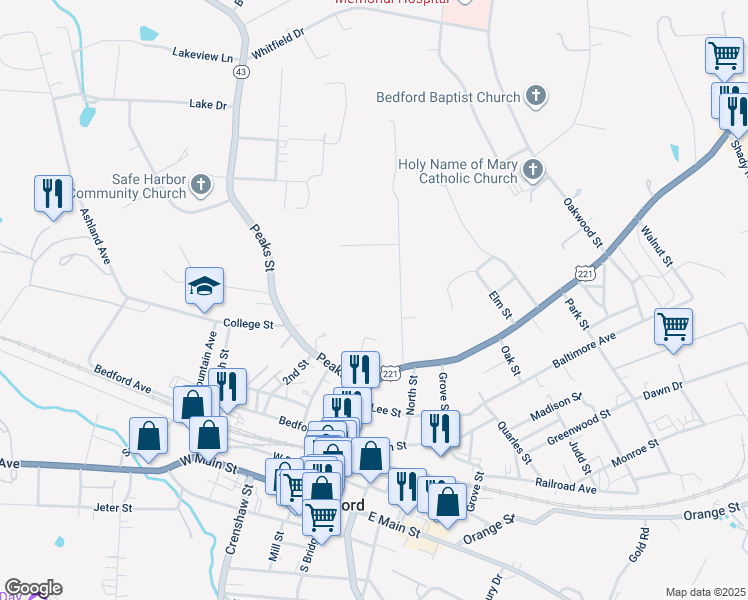 map of restaurants, bars, coffee shops, grocery stores, and more near 531 Westview Avenue in Bedford