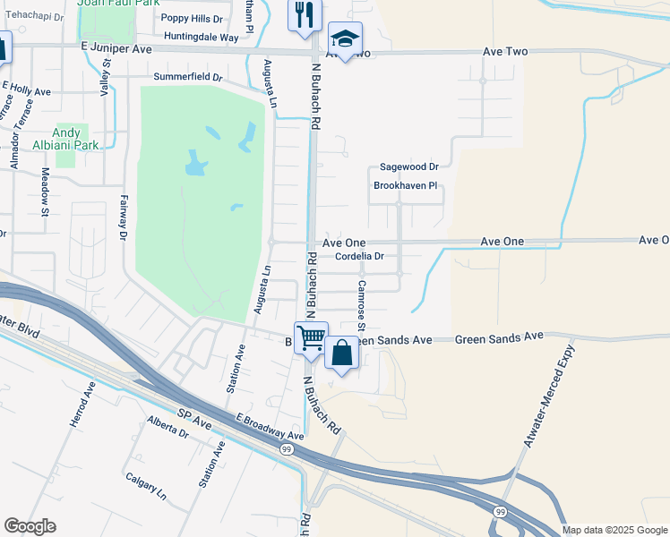 map of restaurants, bars, coffee shops, grocery stores, and more near 1916 Vistana Drive in Atwater