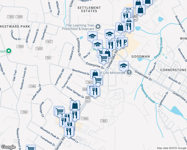 map of restaurants, bars, coffee shops, grocery stores, and more near 95 Beechwood Drive in Lynchburg