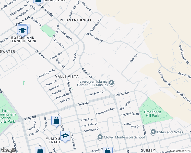 map of restaurants, bars, coffee shops, grocery stores, and more near 2370 Ruby Avenue in San Jose