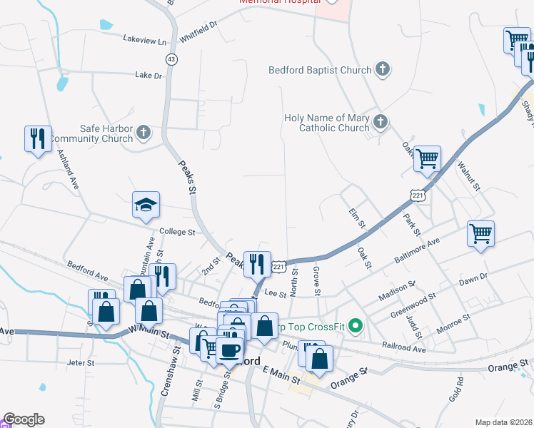 map of restaurants, bars, coffee shops, grocery stores, and more near 531 Westview Avenue in Bedford