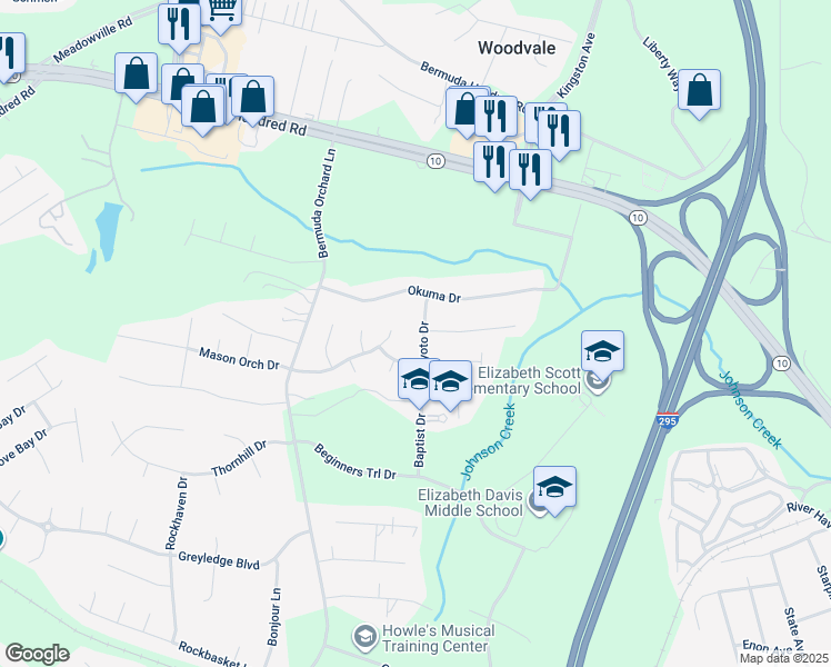 map of restaurants, bars, coffee shops, grocery stores, and more near 13418 Koyoto Drive in Chester