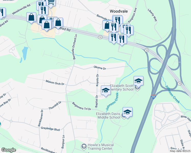 map of restaurants, bars, coffee shops, grocery stores, and more near 13418 Koyoto Drive in Chester