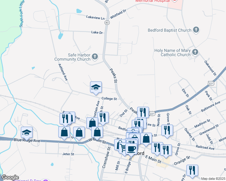 map of restaurants, bars, coffee shops, grocery stores, and more near 809 Randolph Street in Bedford