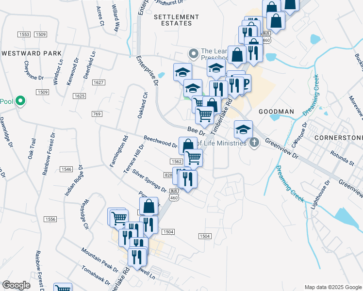 map of restaurants, bars, coffee shops, grocery stores, and more near 111 Beechwood Drive in Lynchburg