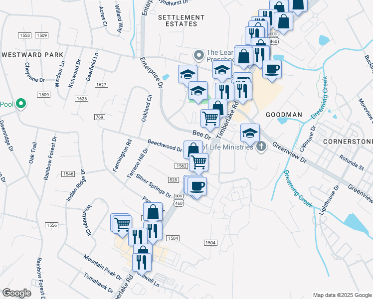 map of restaurants, bars, coffee shops, grocery stores, and more near 111 Beechwood Drive in Lynchburg