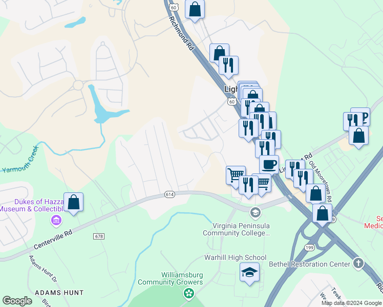 map of restaurants, bars, coffee shops, grocery stores, and more near 6567 Revere Street in Williamsburg