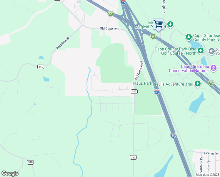 map of restaurants, bars, coffee shops, grocery stores, and more near 5257 Lexington Street in Cape Girardeau