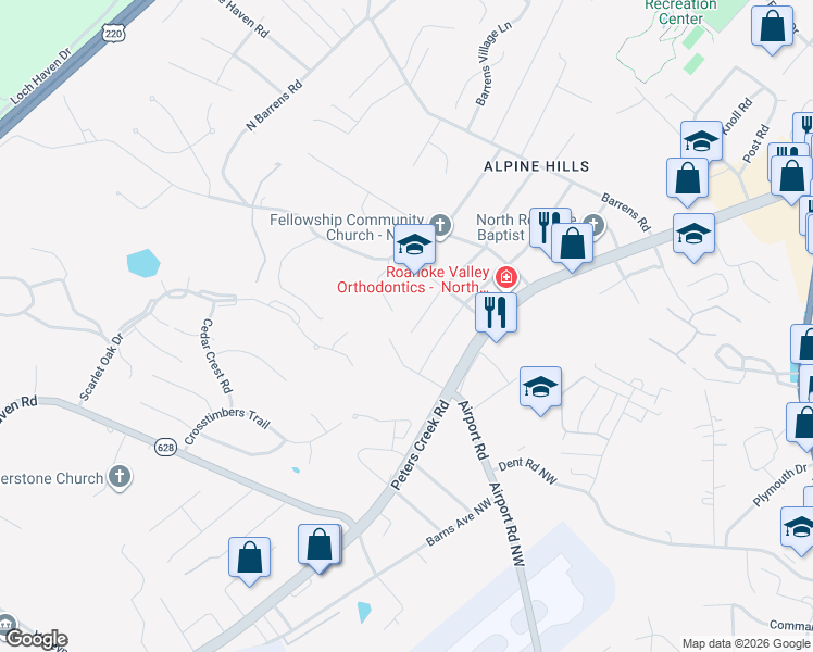 map of restaurants, bars, coffee shops, grocery stores, and more near 7936 Carriage Park Drive in Hollins