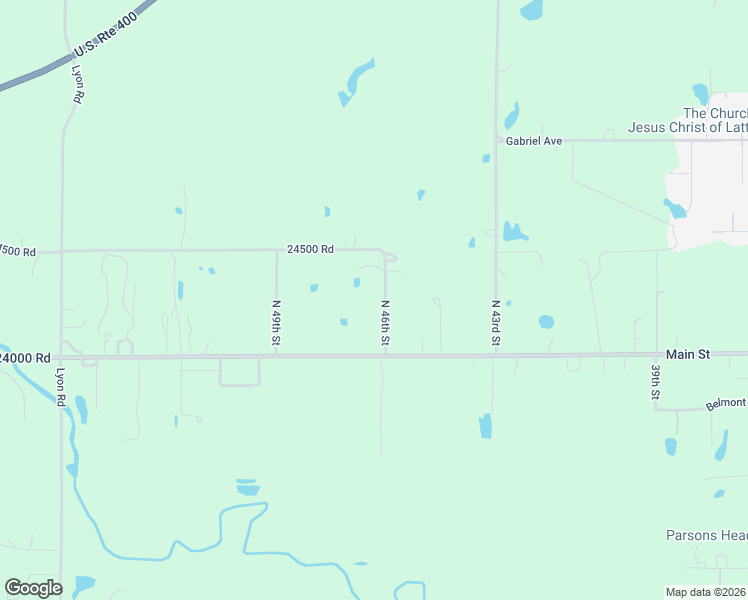 map of restaurants, bars, coffee shops, grocery stores, and more near 210 North 46th Street in Parsons
