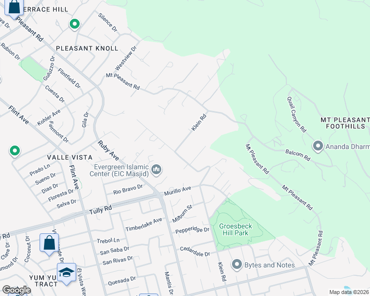 map of restaurants, bars, coffee shops, grocery stores, and more near 3620 Klein Road in San Jose