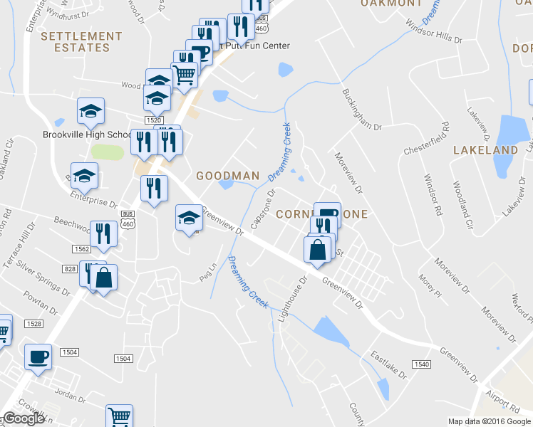 map of restaurants, bars, coffee shops, grocery stores, and more near 200 Capstone Drive in Lynchburg