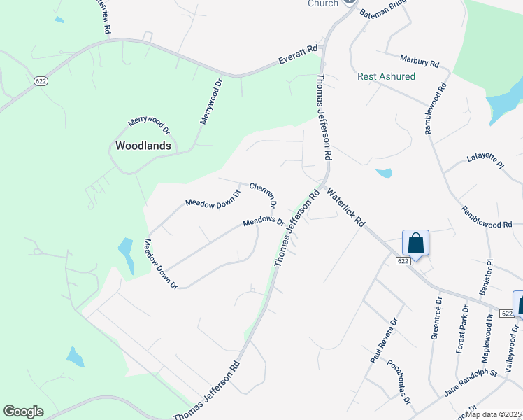 map of restaurants, bars, coffee shops, grocery stores, and more near 1124 Charmin Drive in Forest