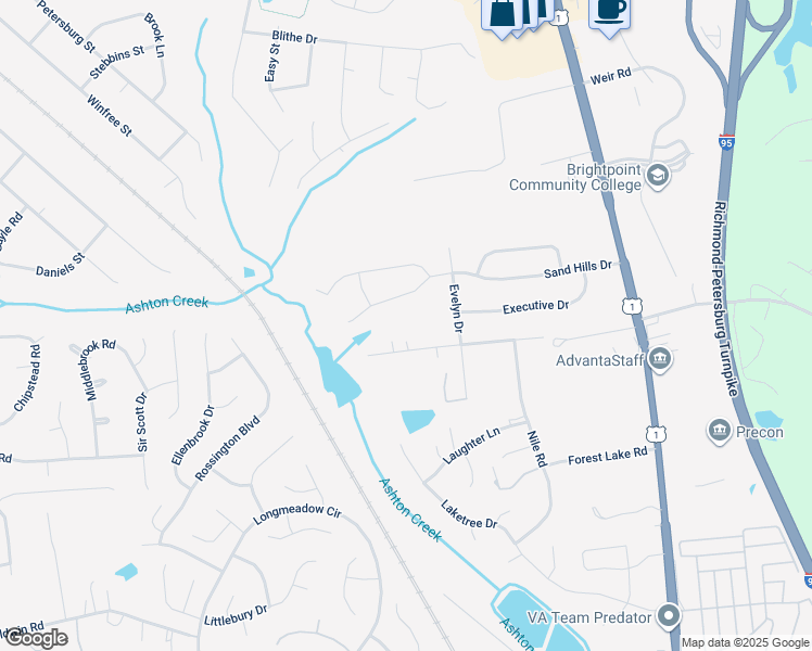 map of restaurants, bars, coffee shops, grocery stores, and more near 13440 Evelyn Drive in Chester