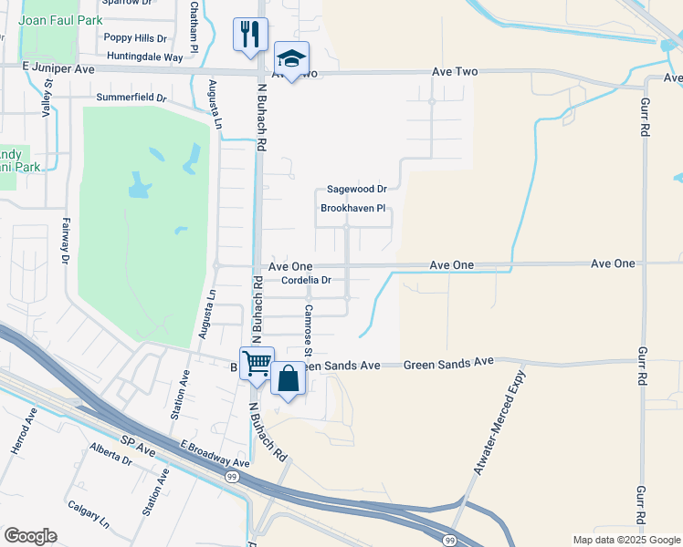 map of restaurants, bars, coffee shops, grocery stores, and more near 1482 Walden Court in Atwater