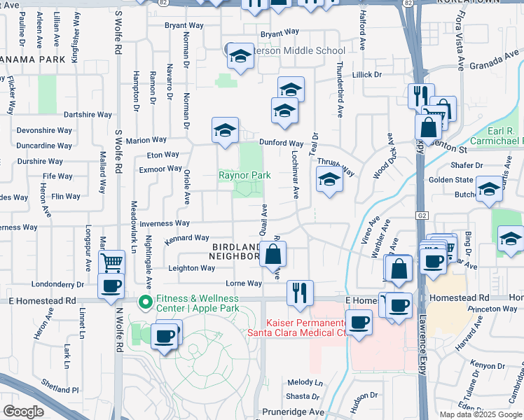 map of restaurants, bars, coffee shops, grocery stores, and more near 1045 Gloucester Court in Sunnyvale