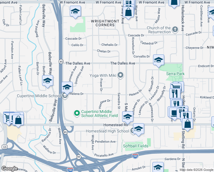 map of restaurants, bars, coffee shops, grocery stores, and more near 976 Gerber Court in Sunnyvale