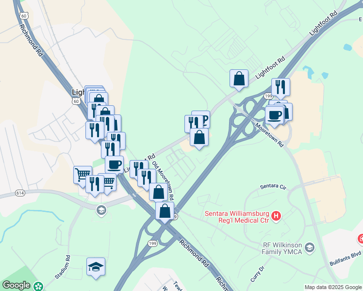 map of restaurants, bars, coffee shops, grocery stores, and more near 216-312 State Route 646 in Williamsburg