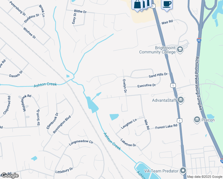 map of restaurants, bars, coffee shops, grocery stores, and more near 13440 Evelyn Drive in Chester
