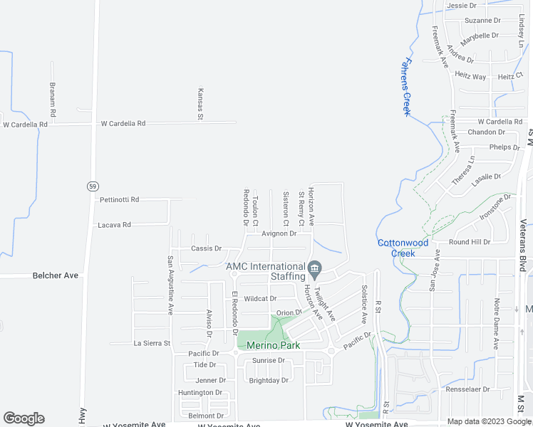 map of restaurants, bars, coffee shops, grocery stores, and more near 4035 Saint Tropez Court in Merced