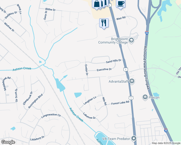 map of restaurants, bars, coffee shops, grocery stores, and more near 2817 Executive Drive in Chester