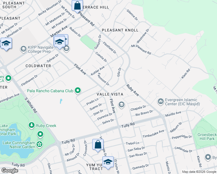 map of restaurants, bars, coffee shops, grocery stores, and more near 3427 Gila Drive in San Jose