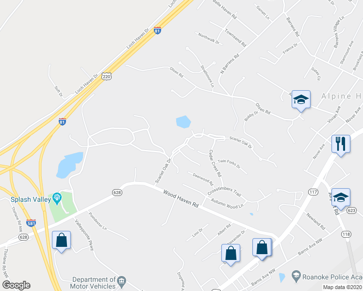 map of restaurants, bars, coffee shops, grocery stores, and more near 6939 Sweet Cherry Court in Hollins