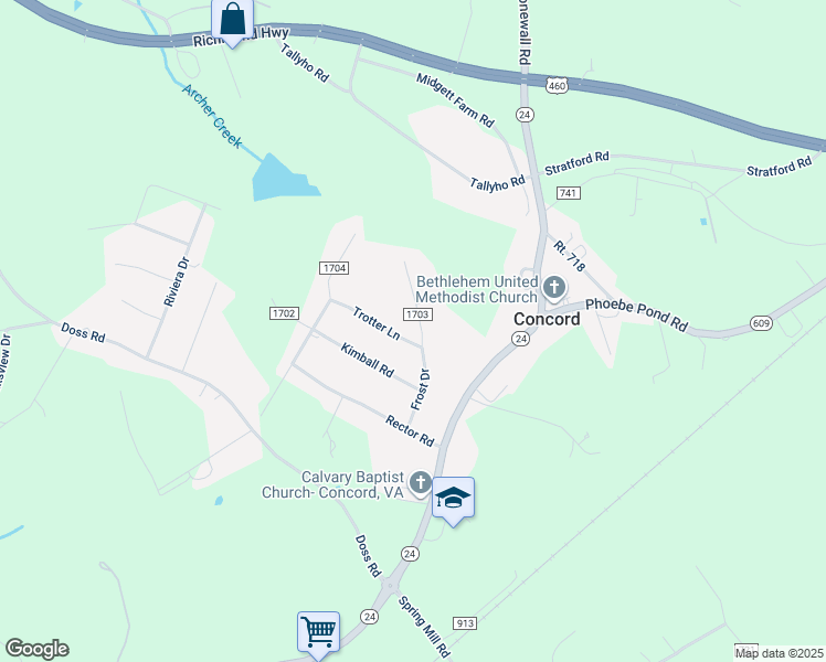 map of restaurants, bars, coffee shops, grocery stores, and more near 220 Frost Drive in Concord