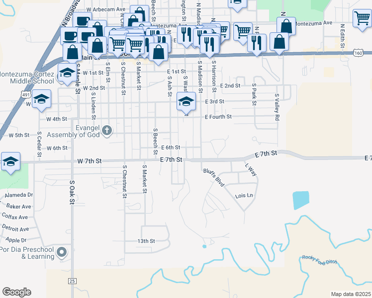 map of restaurants, bars, coffee shops, grocery stores, and more near 519 South Madison Street in Cortez