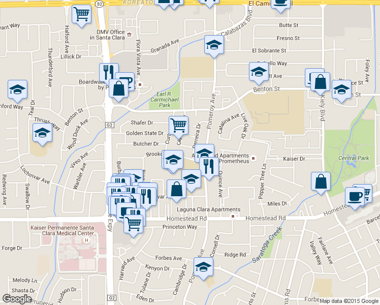 map of restaurants, bars, coffee shops, grocery stores, and more near 934 Capitola Way in Santa Clara