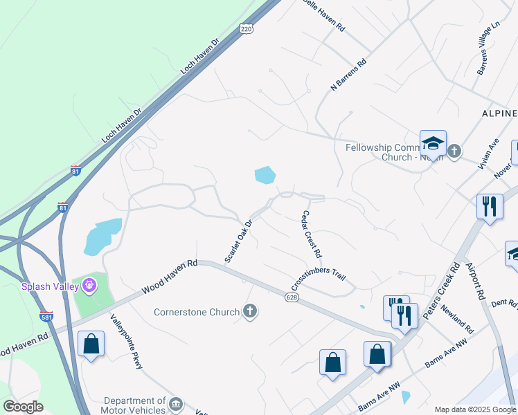 map of restaurants, bars, coffee shops, grocery stores, and more near 6958 Sweet Cherry Court in Hollins