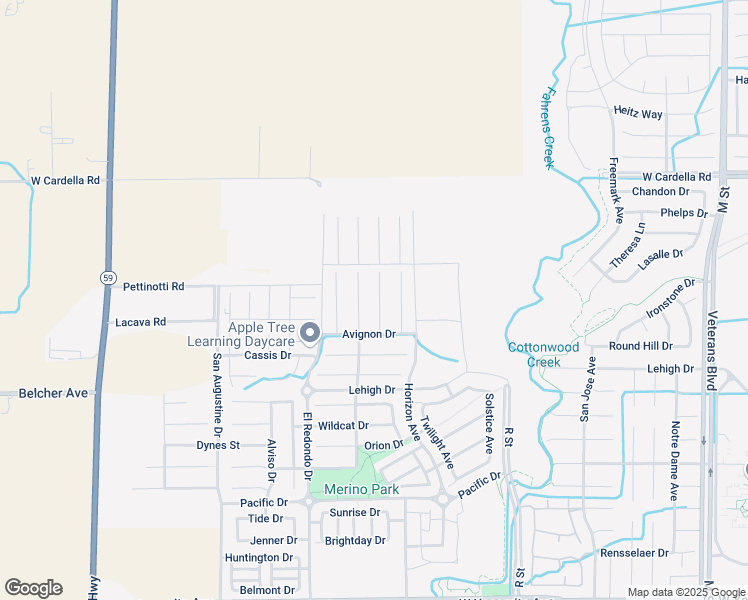 map of restaurants, bars, coffee shops, grocery stores, and more near 4058 Sisteron Court in Merced