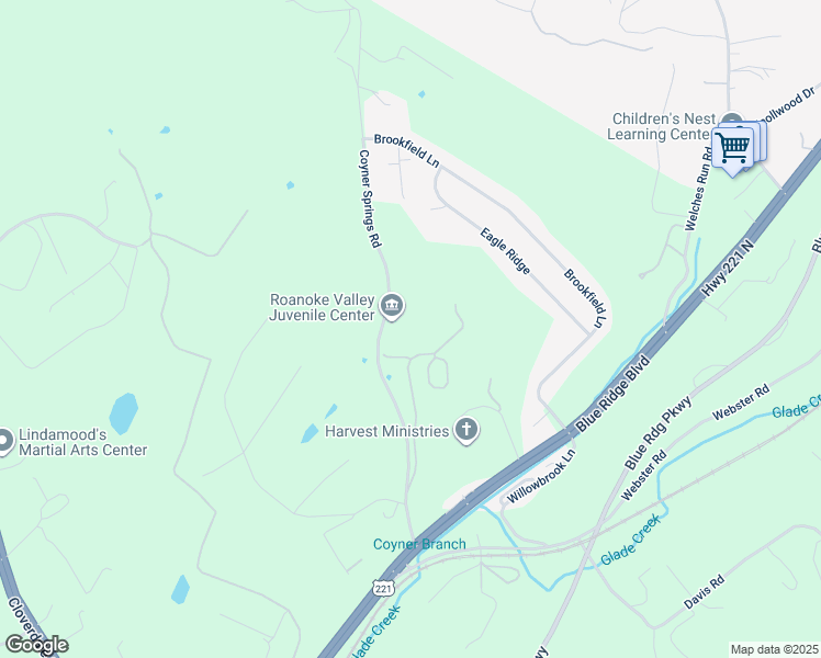 map of restaurants, bars, coffee shops, grocery stores, and more near 498 Coyner Springs Road in Roanoke