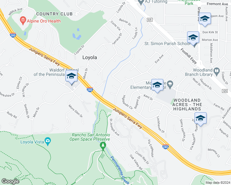 map of restaurants, bars, coffee shops, grocery stores, and more near 2081 Madelaine Court in Los Altos