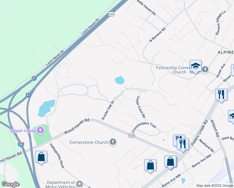 map of restaurants, bars, coffee shops, grocery stores, and more near 6958 Sweet Cherry Court in Hollins